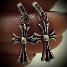 Chrome Earrings CH Dutch Designer Plein Von mm6 Sterling Silver Y2K Hearts/Cross - £17.38 GBP+