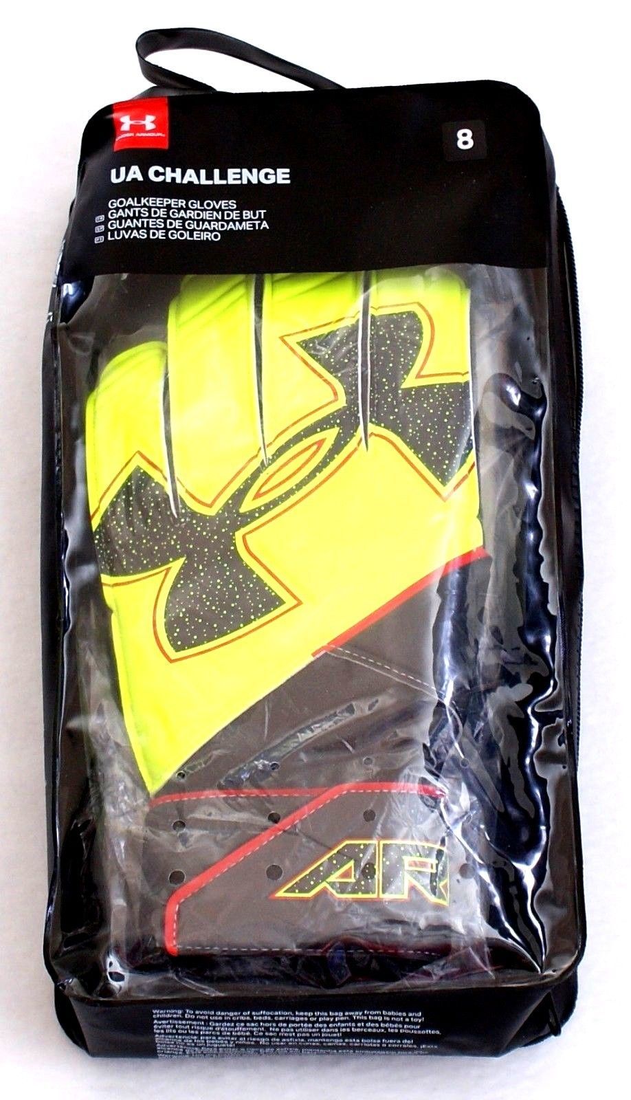 Under Armour Neon Yellow UA Challenge Goalkeeper Goalie Gloves Men's Size 8 NWT - $37.12