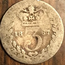 1867 Uk Gb Great Britain Silver Threepence Coin - Very Key Date - - £25.09 GBP