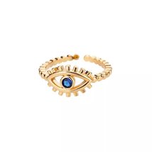Gold Evil Eye Ring Gold Plated Simulated Sapphire Ring Blue CZ Micro Pave Stacka - £19.62 GBP