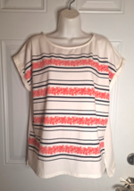 Tommy Hilfiger Cap Sleeve Stripe Floral High Low Top Blouse Size Large - £8.90 GBP