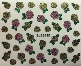 Nail Art 3D Decal Stickers Glittery Pink Gold Roses BLE859D - £2.36 GBP