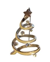 Vtg LIA Christmas Tree Silvertone Metal Cream Enamel Clear Rhinestone Brooch Pin - £14.36 GBP