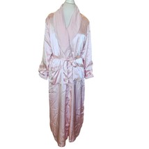 Vintage 90s Light Pink Satin Long Robe Fleece Lined Womens M/L Ankle Length - £44.57 GBP