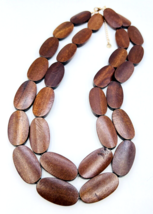 Cato C1946 Two Strand Layered Oval Brown Wood Bead Necklace 23 in - £11.06 GBP