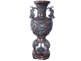 c1880 Meiji Period Japanese Bronze Vase with Relief Birds flowers and se... - £543.66 GBP