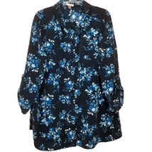 White Stag Womens Size 2X Blouse Button Front 3/4 Sleeve Collared Blue Floral - £12.50 GBP