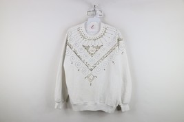 Vtg 90s Streetwear Womens L Distressed Glitter Glue Paint Geometric Swea... - $40.80 CAD