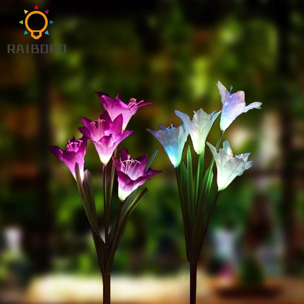 2Pack Solar 4LED Lily Flower Light Color Changing  Saving Lawn Lamps Outdoor Gar - £180.44 GBP