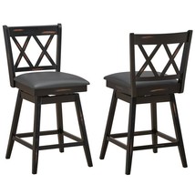 Set of 2 Black Wood 24-in Counter Height Farmhouse Swivel Cushion Seat Barstools - £221.78 GBP