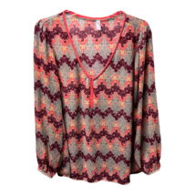 Xhilaration Womens Blouse Multicolor Damask Puff Sleeve Pullover V Neck XXL - £10.01 GBP