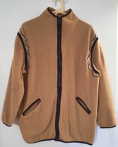 BOB MACKIE Tan Fleece Jacket Coat Embroidered Studs M fits L Cowboy Boots Print - £17.18 GBP