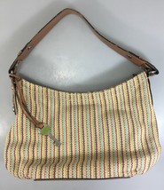 Fossil Multi-Color Woven Brown Leather Shoulder Bag Handbag with Key - £26.47 GBP