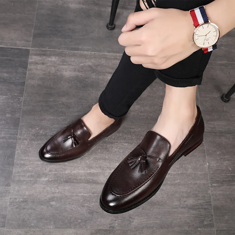 Slip on tassel shoe plus 37 48 breathable leather loafers business office shoes for men thumb200
