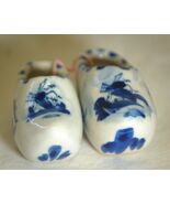Mini Pair Dutch Clog Shoes Delft's Art Pottery Hand Painted Blue &amp; White - $12.86