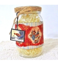 Country Rooster Glass Storage Jar Home Kitchen Bath Jute Rope Farmhouse ... - $14.16