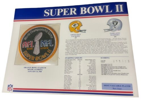 SUPER BOWL II Packers vs Raiders 1968 OFFICIAL SB NFL PATCH Card Willabee & Ward - $18.69