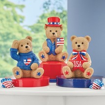 Set of 3 Patriotic Bear Tabletop Sitter Figurine July 4th Collectible Home Decor - £23.36 GBP