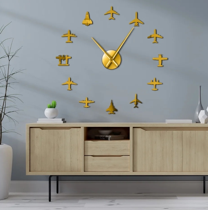 Plane Jet Fighter Aerospace Giant Frameless DIY Wall Clock Home Office D... - $22.99+