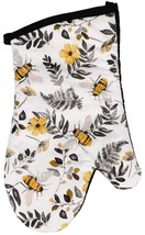 Printed Kitchen Jumbo Oven Mitt (7&quot; x 13&quot;) BEES, FLOWERS &amp; LEAVES,black back, GR - £6.22 GBP