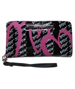Betsey Johnson Zip Around Wristlet Wallet Black with Pink Hearts - $38.28 CAD