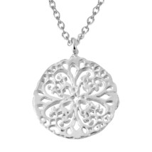 Vintage Floral Swirls Round Sterling Silver Flower Pendant Necklace - £17.43 GBP