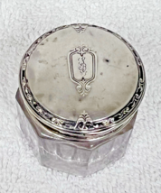 Antique Small Round Sterling Lid Crystal Glass Vanity Jar Rouge Pot Box ... - $44.55