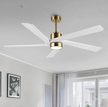 Ceiling Fan 72&quot; w Light 5 Solid Wood Blades 6-Speed Reversible Gold and White - $230.84