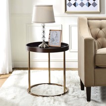 Genoa Espresso Round Tray Table with Metal Frame - Modern Accent Piece - $1,453.73 MXN