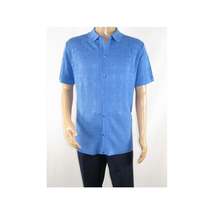 Mens Stacy Adams Italian Style Knit Woven Shirt Short Sleeves 3128 Denim Blue image 2