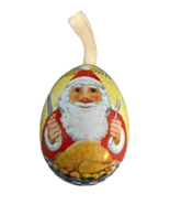 Vintage Egg Shaped Christmas Ornament Metal Tin Santa Made in Switzerland - $16.69