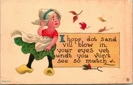 Vtg Dutch Girl Comic Postcard Unused : I Hope Dot Sand Will Blow in Your Eyes - £3.32 GBP