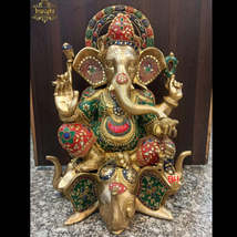 17&quot; Brass Lord Ganesha Seated on Elephant - £196.88 GBP