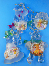 Disney Winnie the Pooh 4 Clear Acrylic w scenes Christmas Ornaments 3-4.5" - $39.59