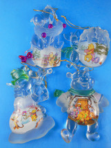 Disney Winnie the Pooh 4 Clear Acrylic w scenes Christmas Ornaments 3-4.5" - £31.64 GBP