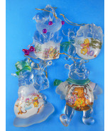 Disney Winnie the Pooh 4 Clear Acrylic w scenes Christmas Ornaments 3-4.5&quot; - £30.95 GBP