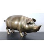 Vintage Brass Pig Coin Bank 16&quot; Long Heavy Metal Hog Piggy Bank Decor - $3,300.69 MXN