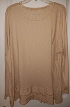Soft Surroundings Top 3X Beige/white Striped Pima Cotton Knit Ruffled Hem Tunic  - £20.37 GBP