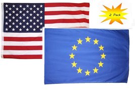 2x3 2&#39;x3 Wholesale Set (2 Pack) USA American &amp; European Union Flag Banner Fade  - £7.45 GBP