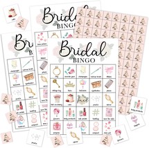 Bridal Shower Bingo Card Set 24 Players Wedding Shower Bachelorette Party Activi - £24.33 GBP
