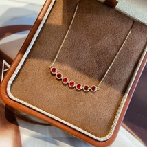 18k Solid Gold Natural Ruby Bar Necklace/ Stacking Dainty 18K Gold Necklace - £381.42 GBP