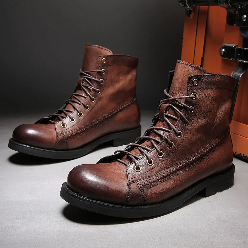 big size men&#39;s  fashion desert boots -up black brown shoes boy  leather boot vin - £135.05 GBP