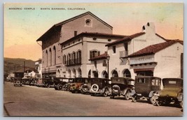 Masonic Temple Street View Santa Barbara CA Hand Colored Albertype Postcard C16 - £43.25 GBP