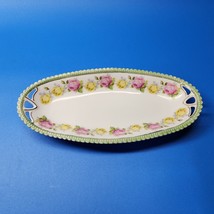 Silesia Gilt Rose Floral 12” Celery Dish Relish Condiment Plate Cottagecore MINT - £17.56 GBP