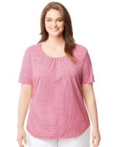 Just My Size Graphic Cotton Blend  Shirred Scoop Neck Top 1X Melon Striped - £7.83 GBP