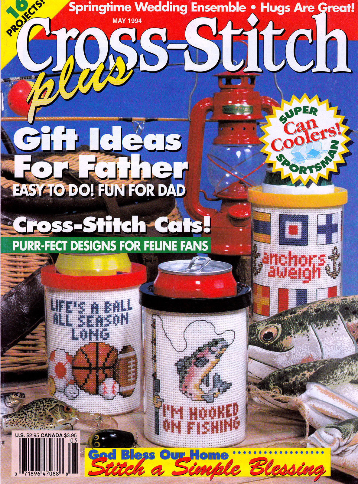 CROSS STITCH DAD GIFTS SPORTS CATS! FLOWER SACHETS SAMPLERS PLUS MAG MAY '94 - $6.98