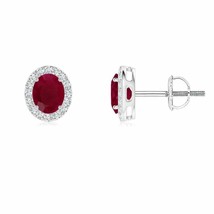 Authenticity Guarantee 
Angara Natural 5x4mm Ruby Classic Earrings in 14K Whi... - £504.62 GBP