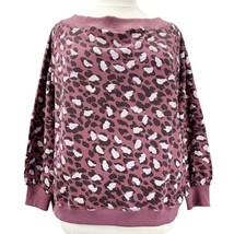 NEW Easel Womens L Sweatshirt Leopard Print Mauve Pink Wide Neck Relaxed... - £17.66 GBP