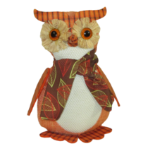 Owl Plush 9&quot; Decor Fabric Straw Fall Theme Orange Brown Thanksgiving Autumn - £8.03 GBP