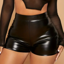 Women Wet Look Faux Leather Booty Shorts High Waist Hot Pants Clubwear Sz L BLAC - £7.44 GBP
